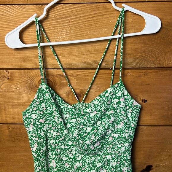 Zara Women's Med Midi Dress Floral Print Corset-Inspired  Side Slit Green Summer - Picture 2 of 9